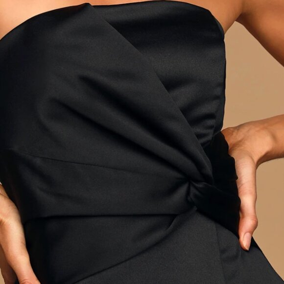 Lulus Dance Party Black Satin Strapless Mini Dress - Size L - Picture 3 of 5